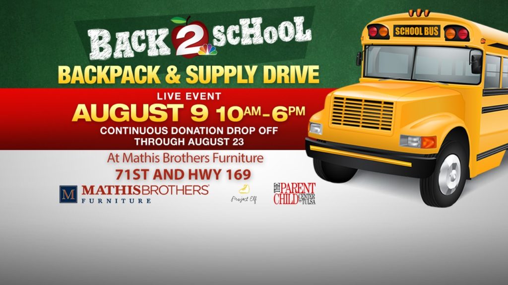 Back To School Resources Kjrh Channel 2 And Mathis Brothers Sponsor Backpack And School Supplies Drive For Pcct The Parent Child Center Of Tulsa